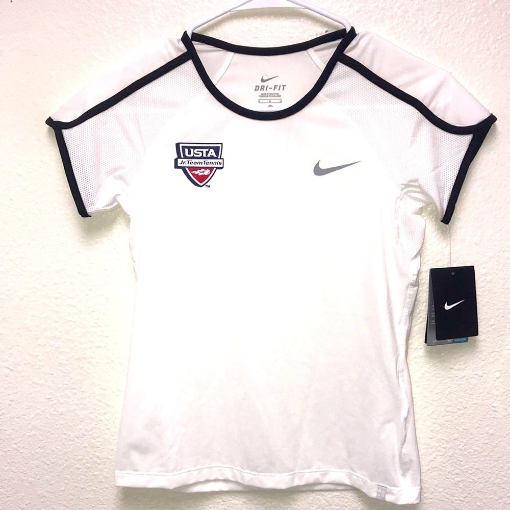 Nike NEW Girl’s USTA Jr. Team Tennis Dri-Fit Medium White Pullover Jersey